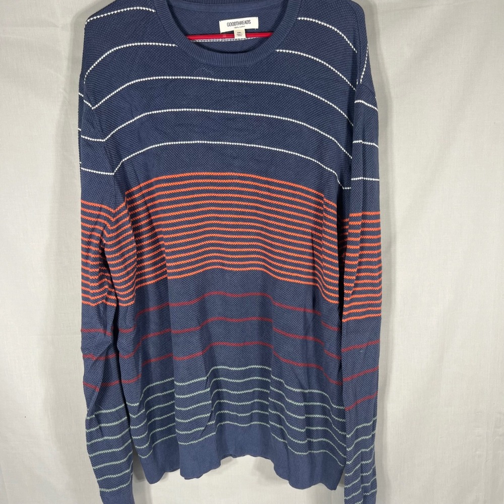Goodthreads Sweater Mens XXL Blue Multi-Color Striped Cotton Crew Neck Knit